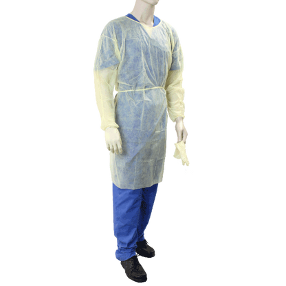 Dynarex Isolation Gown Fluid Resistant, Universal, Yellow - 5ea/bx, 10bxs/case (50 Count)