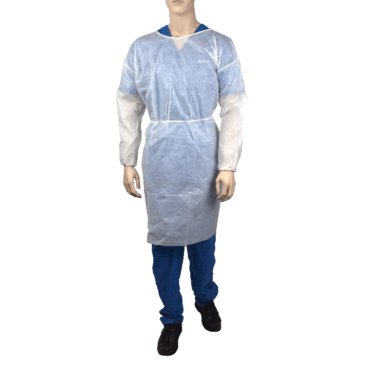 Dynarex Isolation Gown Poly - Coated Barrier, Small - 5ea/bx, 10bxs/case (50 Count)