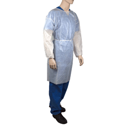 Dynarex Isolation Gown Poly - Coated Barrier, Universal, White - 5ea/bx, 10bxs/case (50 Count)