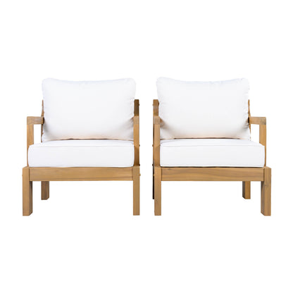 Outdoor Club Chair Set Acacia Wood Beige Cushions Set of 2
