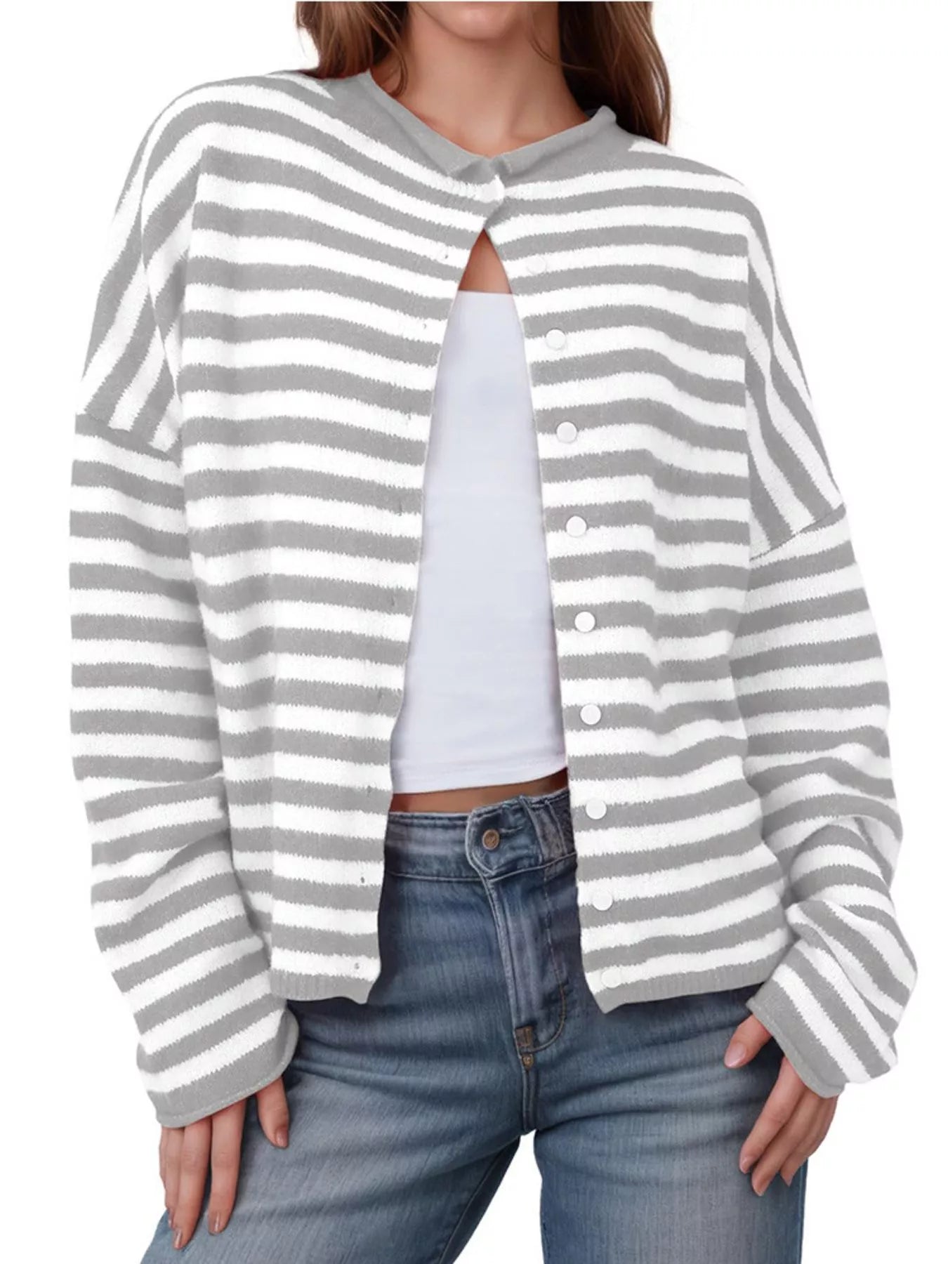 Striped Button-Up Cardigan