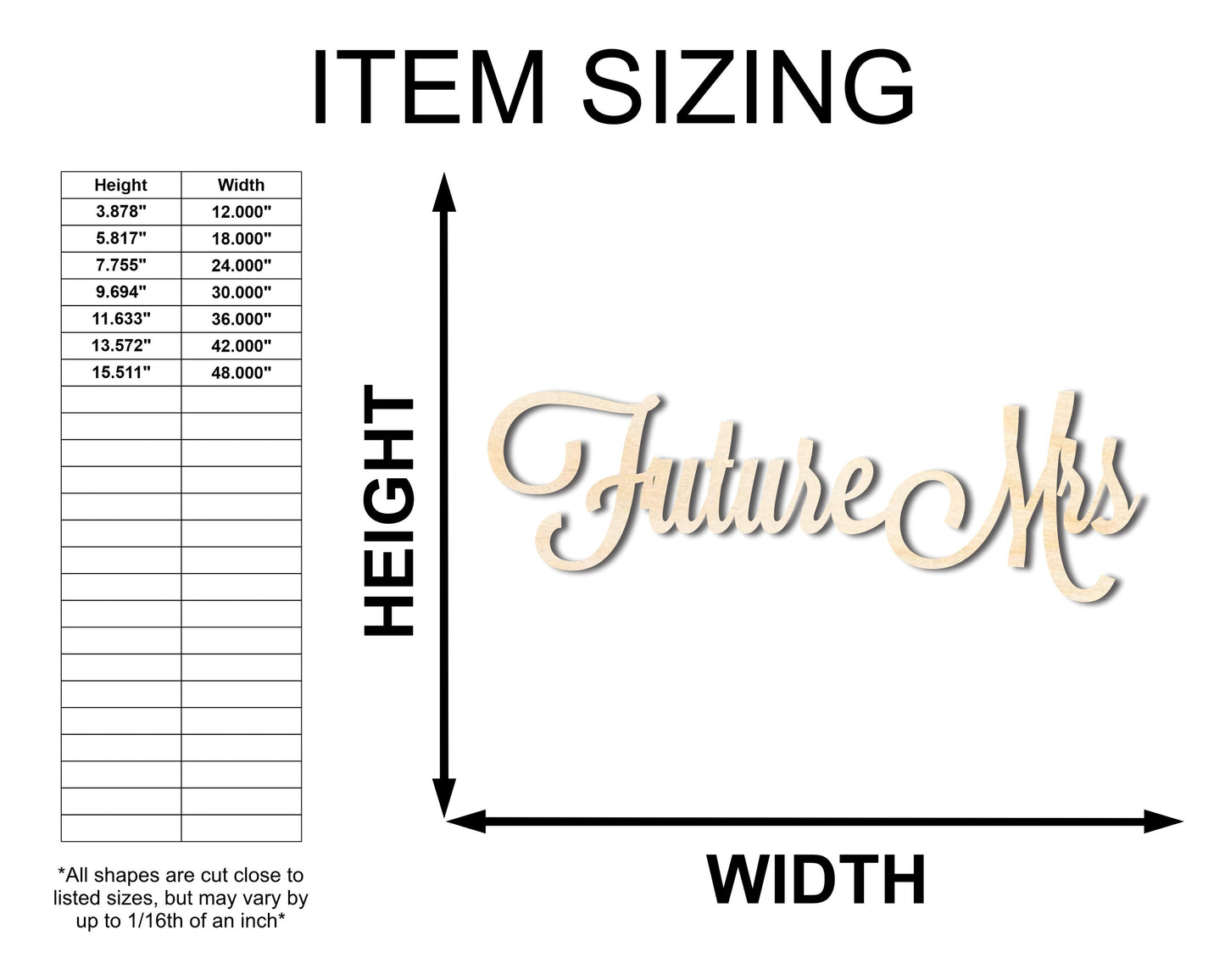 Unfinished Wood Future Mrs Shape - DIY Wedding Craft - up to 46"
