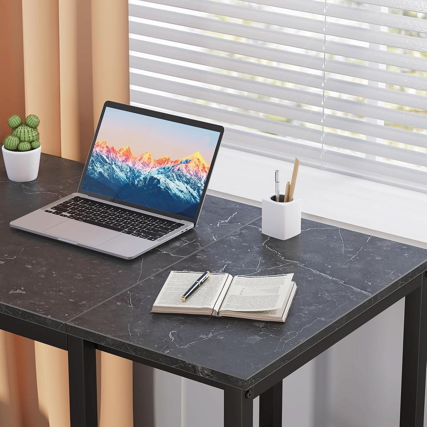 40 Inch Computer Desk With Two Tier Shelves Black Marbling