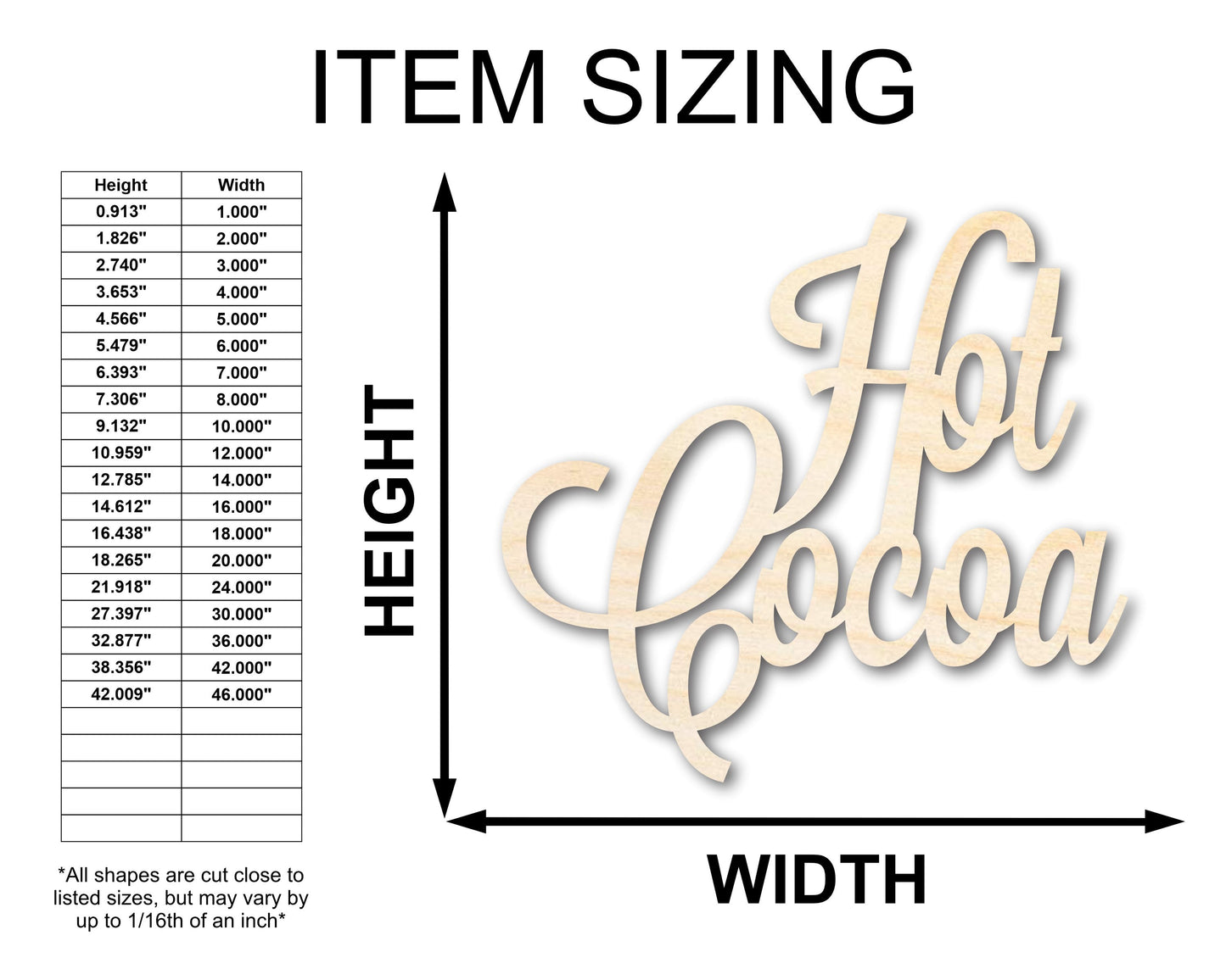 Unfinished Wood Hot Cocoa Shape - Word Craft - up to 46"