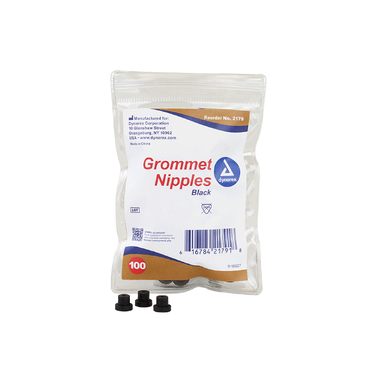 Dynarex Grommet Nipples, Black, 100ea/bag, 25bags/case (2,500 Count)