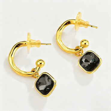 Hollow Geometric Black Crystal Jewelry Set For Women, Adjustable Bracelet Ring Earrings 3Pcs Matching Set, Minimal Cool Fashion Jewelry