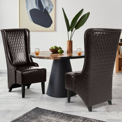 Accent Chair Wingback PU Leather Dark Brown High-Back Birch Legs 220 LB