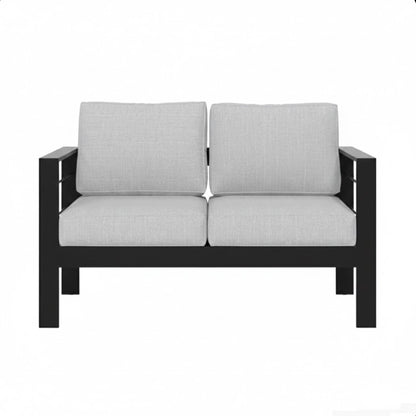 Outdoor Loveseat Aluminum Black Gray Cushion 50in 600 lb Capacity