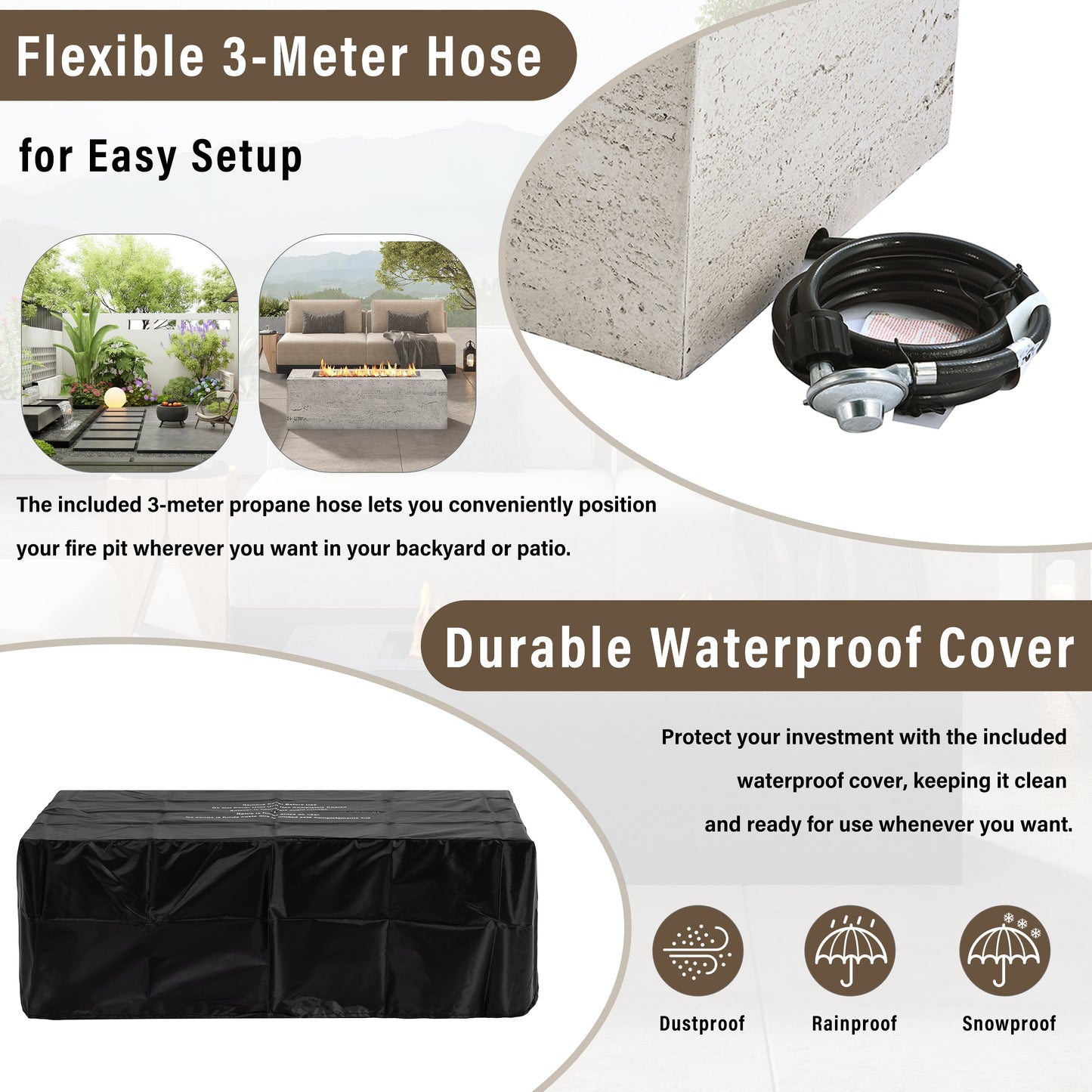 2-Piece Fire Pit Set: 41.9 in Propane Fire Pit 40,000 BTU with Lava Rocks and MGO Tank Cover