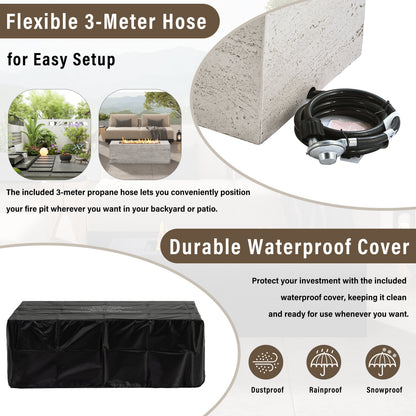 2-Piece Fire Pit Set: 41.9 in Propane Fire Pit 40,000 BTU with Lava Rocks and MGO Tank Cover