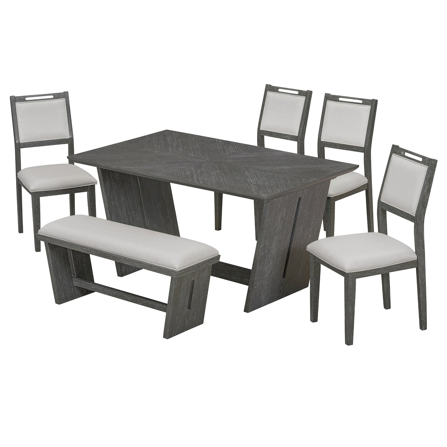 6-Piece Retro Dining Table Set for 6, 60' Wood Kitchen Table and Chairs Set of