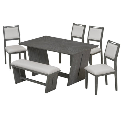 6-Piece Retro Dining Table Set for 6, 60' Wood Kitchen Table and Chairs Set of