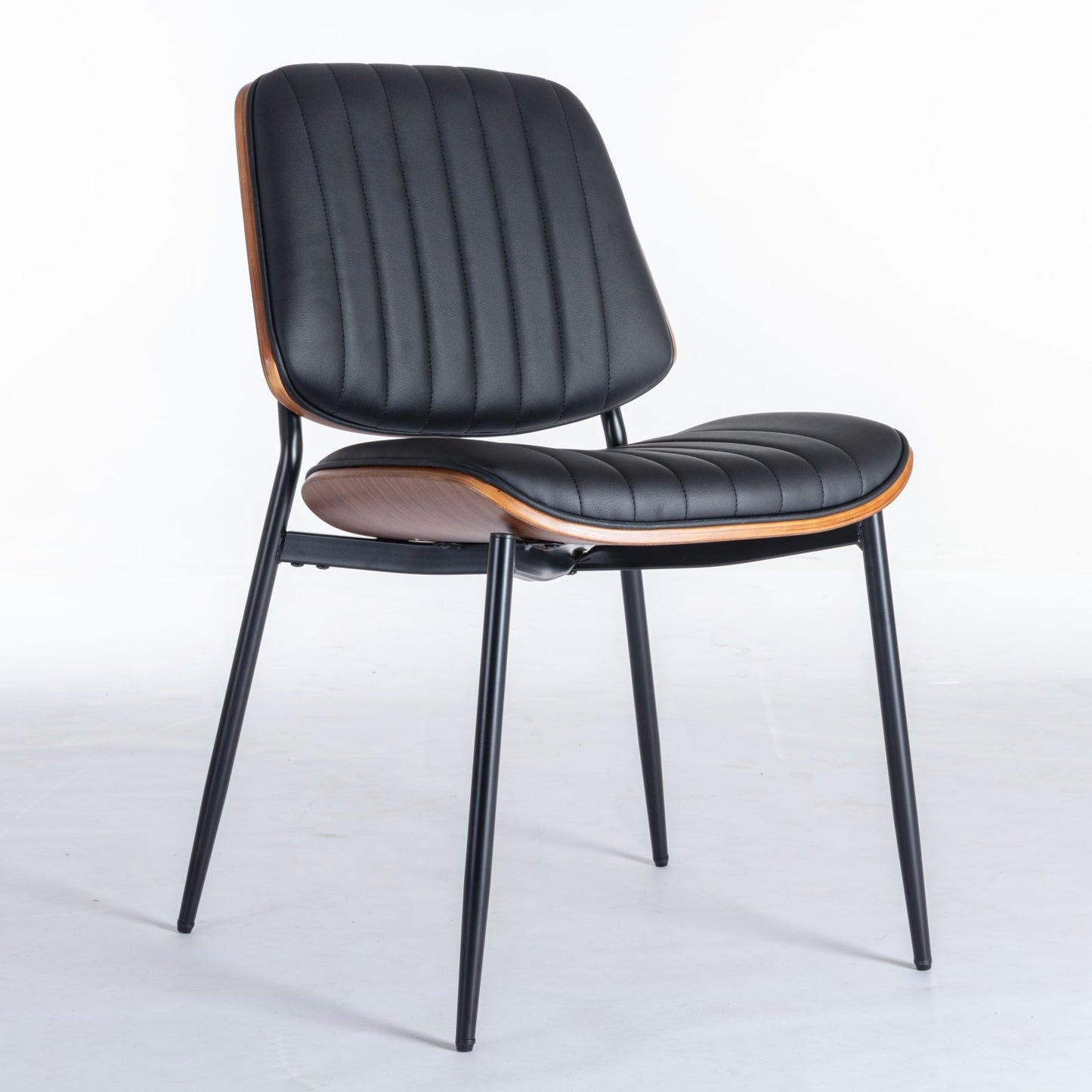 Dining Chairs Set of 2 Mid Century Modern Retro Faux Leather Chair with Walnut