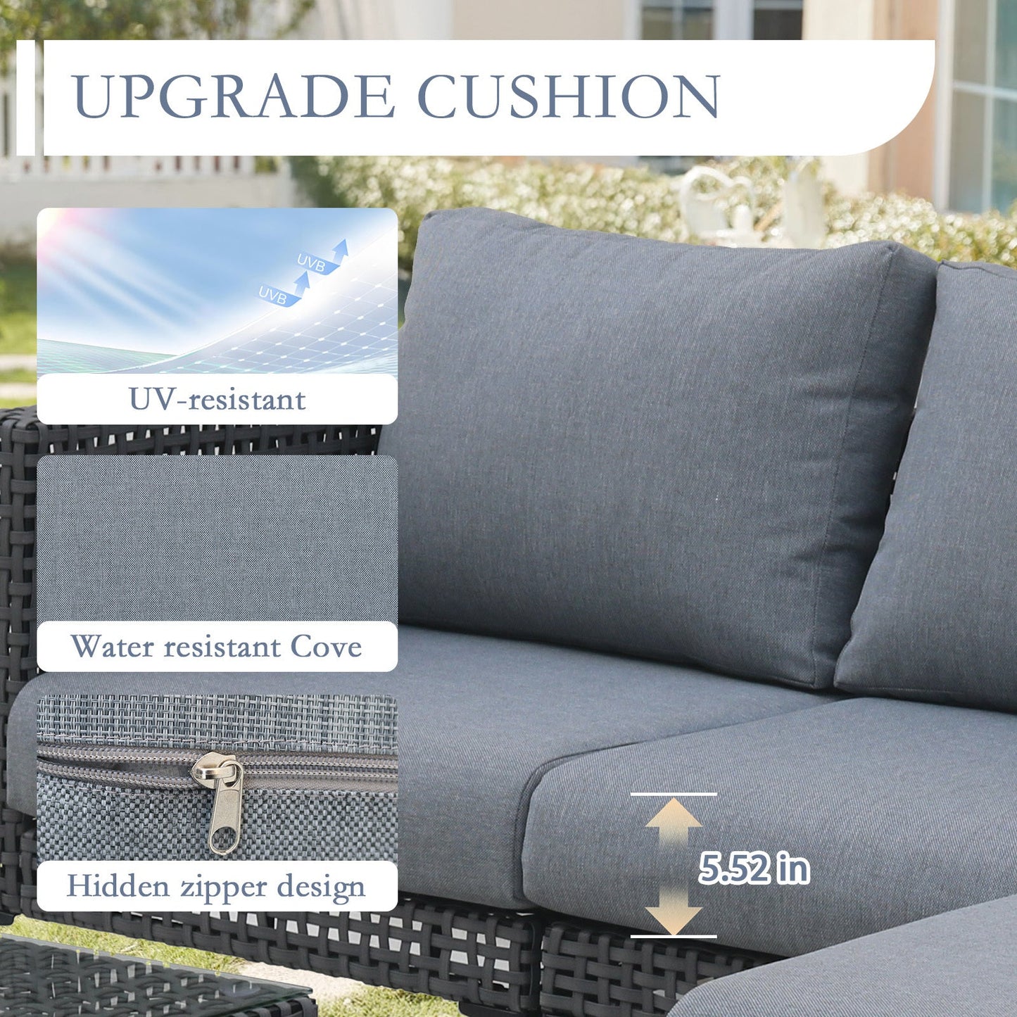 Outdoor Sectional Set Aluminum Woodgrain Gray L-Shape Adjustable Feet