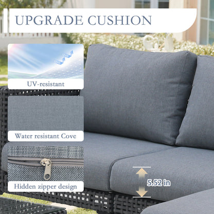 Outdoor Sectional Set Aluminum Woodgrain Gray L-Shape Adjustable Feet