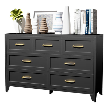 Dresser Low-Profile 7-Drawer Black Steel Smooth Glide 47.3x15.8x30.8 In