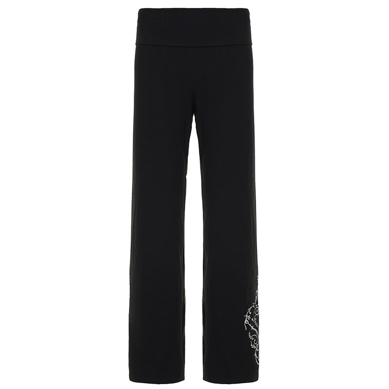 Vintage-style Personalized Printed Black Knit Pants