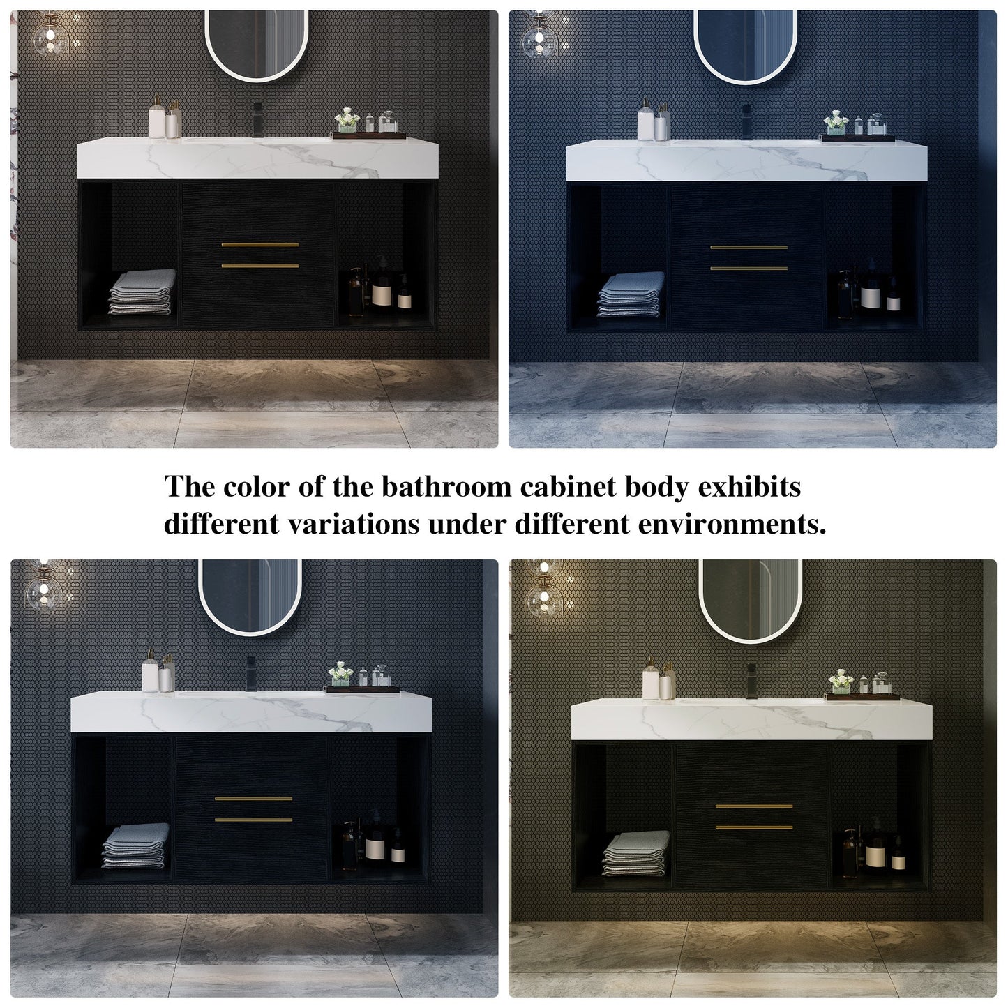 39.4' Floating Bathroom Vanity with Ceramic Sink, 2 Drawers and 2 Open Shelves