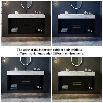 39.4' Floating Bathroom Vanity with Ceramic Sink, 2 Drawers and 2 Open Shelves