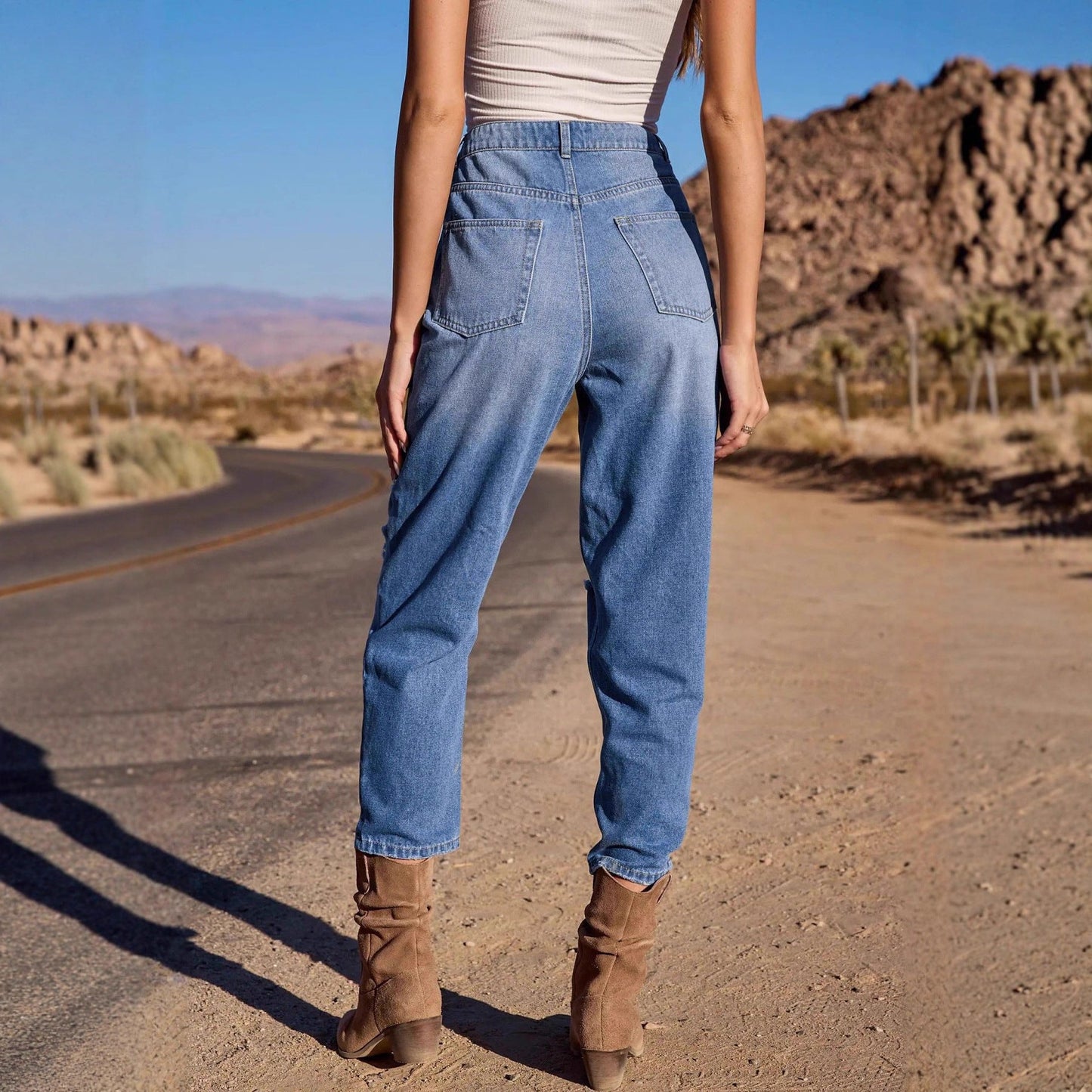 Elastic Washed Jeans From Europe And The US