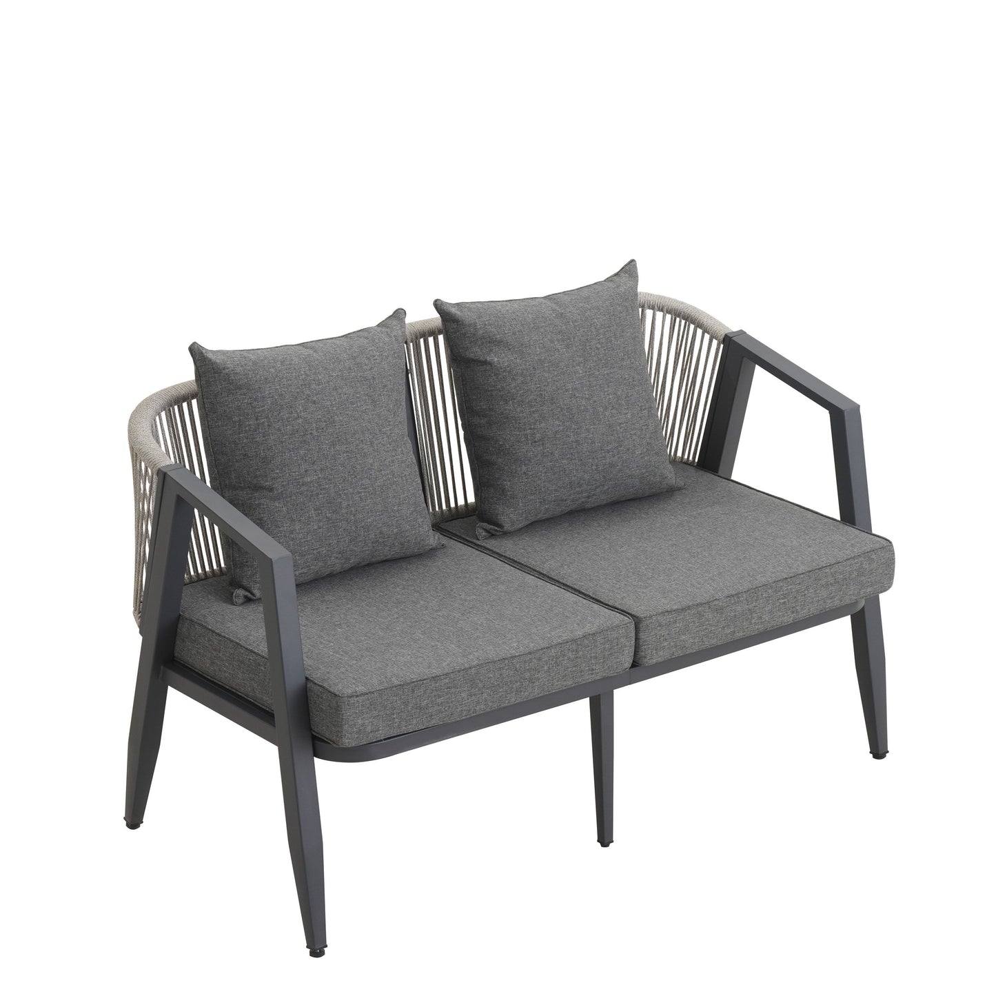 Outdoor Seating Set 4 Piece Bench Chairs Table Iron Gray