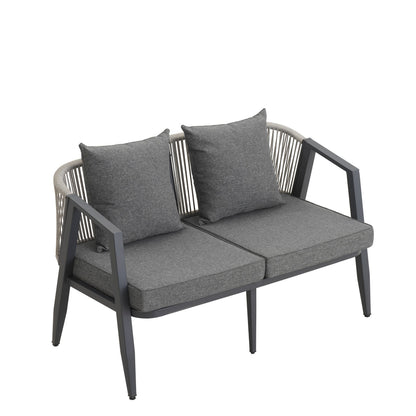 Outdoor Seating Set 4 Piece Bench Chairs Table Iron Gray