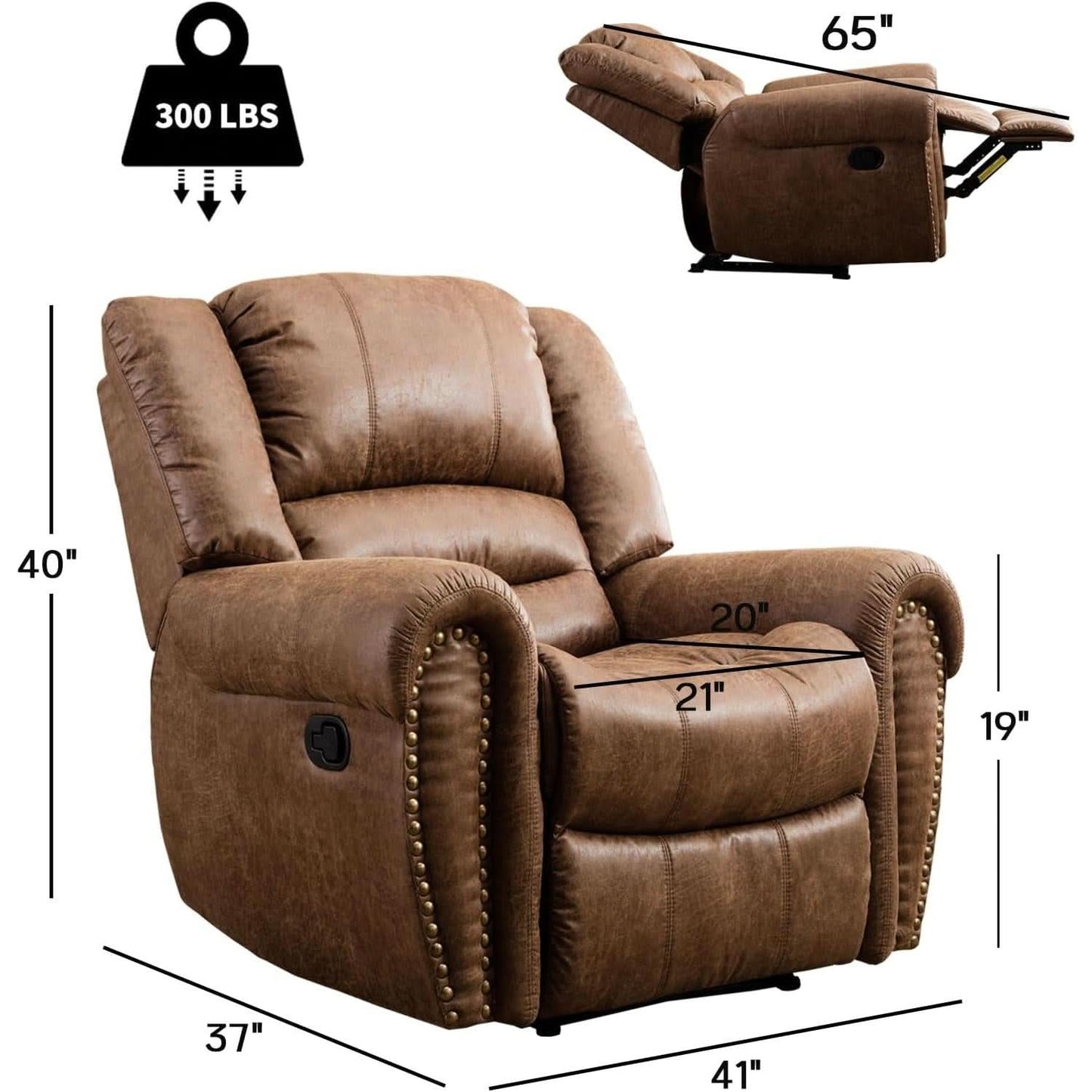 Classic Leather Arm Recliner Chair With Wooden Frame