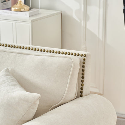 Loveseat Chenille Beige Rolled Arms Nailhead Trim 63 In 700 LB