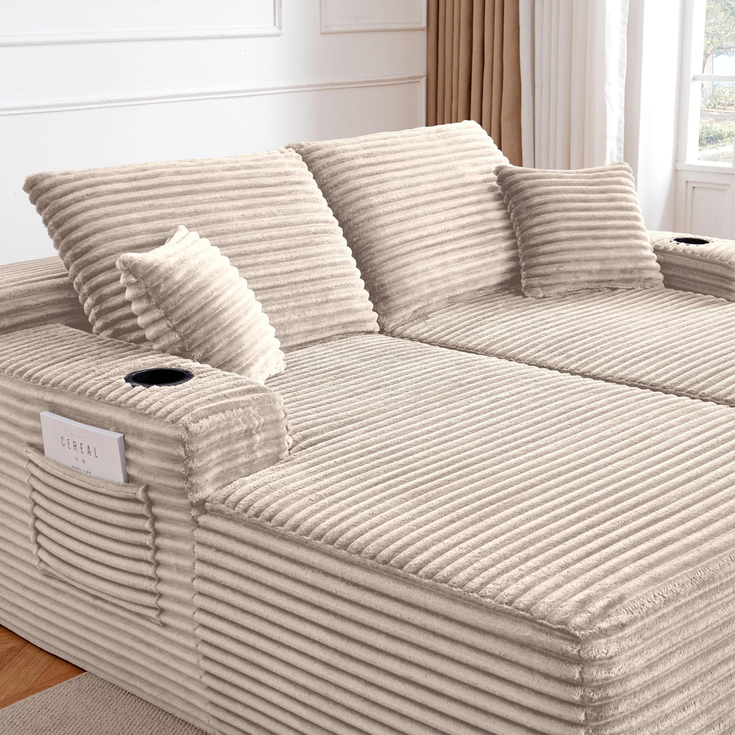 Sectional Sofa L-Shape Plush Beige 69" Double Chaise
