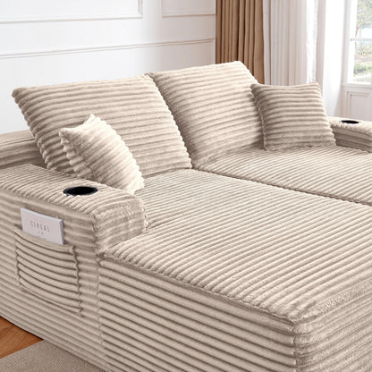 Sectional Sofa L-Shape Plush Beige 69" Double Chaise