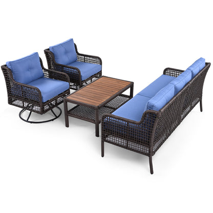 Outdoor Patio Set PE Rattan 4 Piece Swivel Chair Seats 5