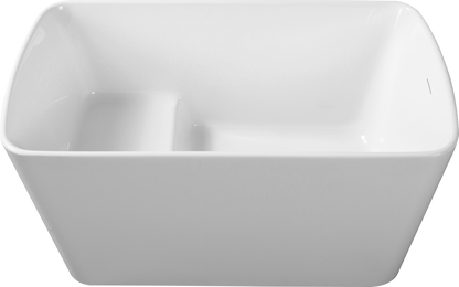 49in Acrylic Freestanding Soaking Bathtub, Square Japanese Sit-In, Chrome Drain