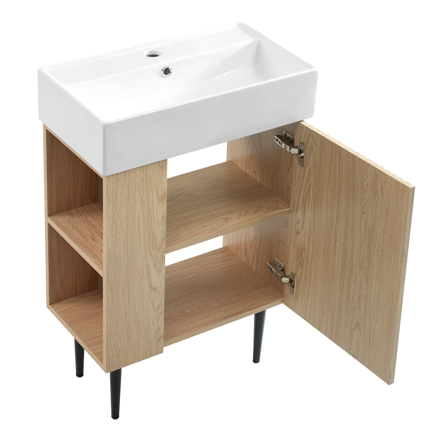 Modern Wood Bathroom Vanity with Ceramic Sink, Left Side Storage, 21.6' W x 1...