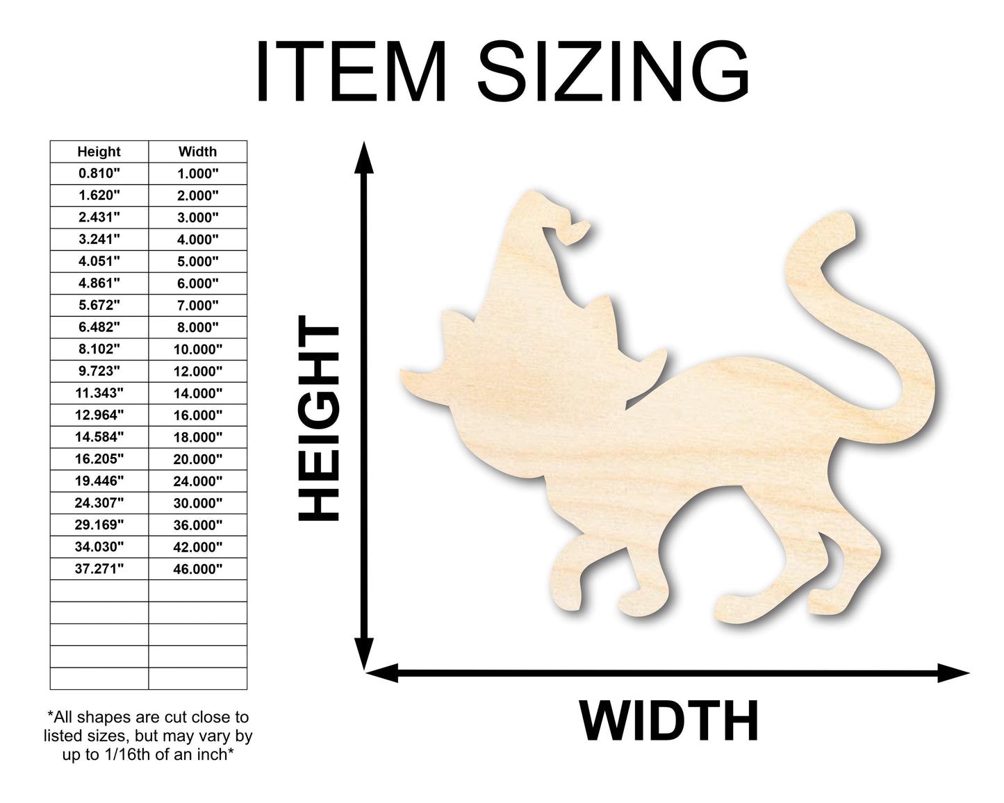 Unfinished Wood Wizard Cat Shape - Craft - up to 46"