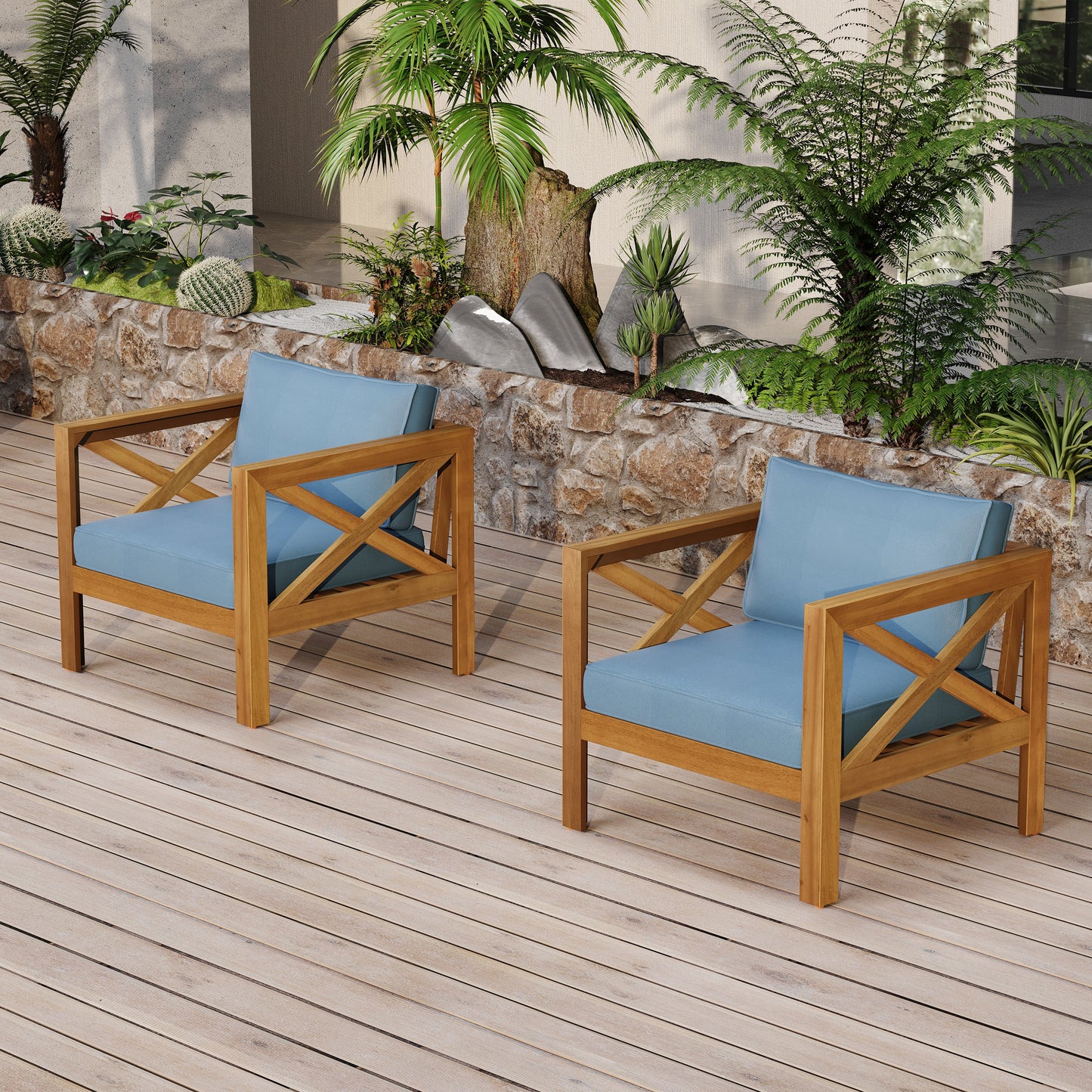 Outdoor Conversation Set Acacia Wood 3 Piece Club Chairs