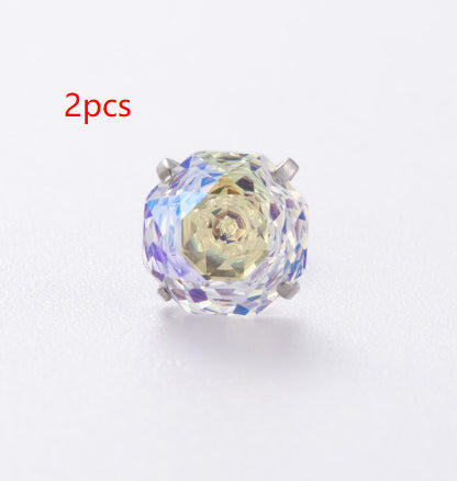 High-end, Brilliantly Reflective Octagonal Millennium Rose-cut Cubic Zirconia Stud Earrings