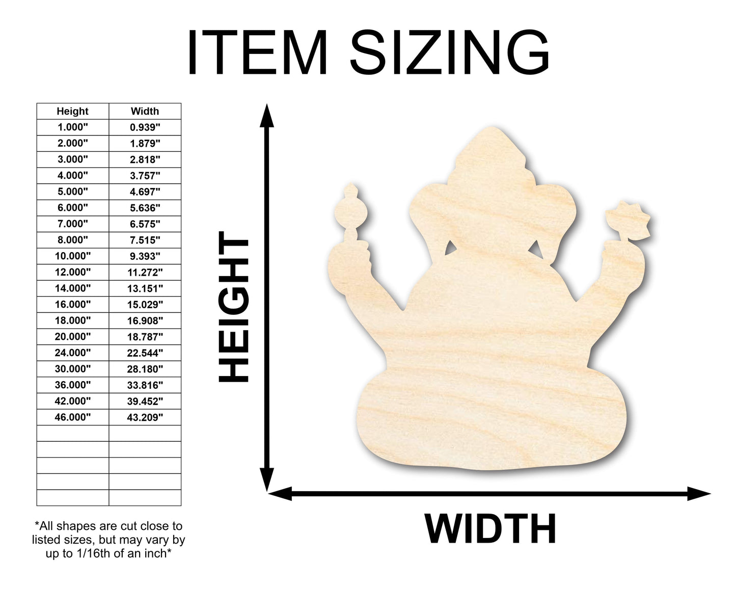 Unfinished Wood Ganesha Shape - Craft - up to 46"