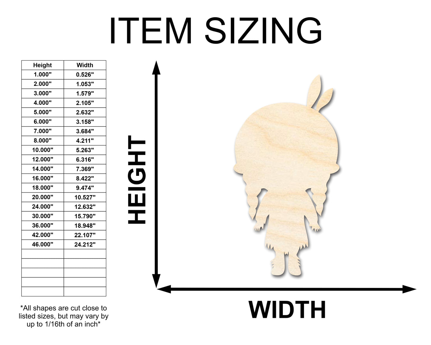 Unfinished Wood Native Girl Shape | Craft Cutout | up to 46" DIY