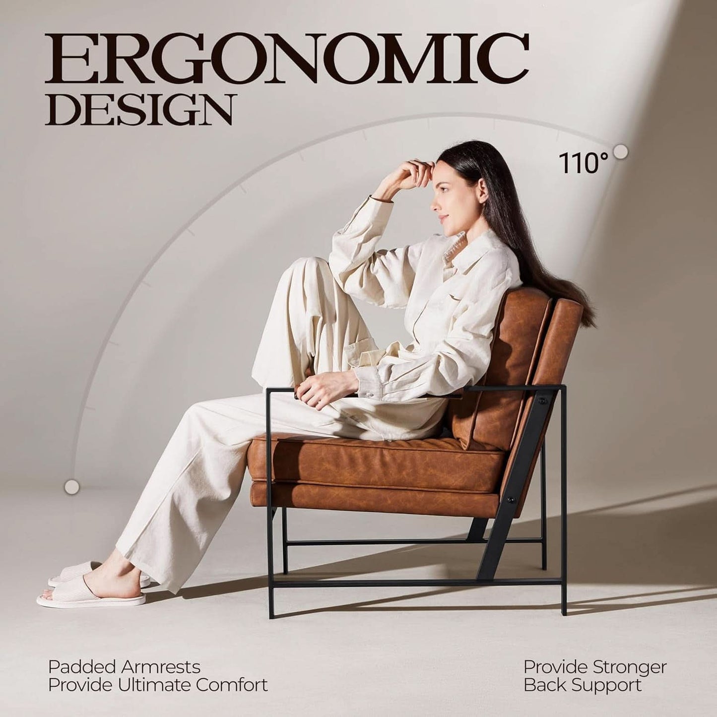 Luxurious PU Leather Armchair Set Ultrasoft Chestnut