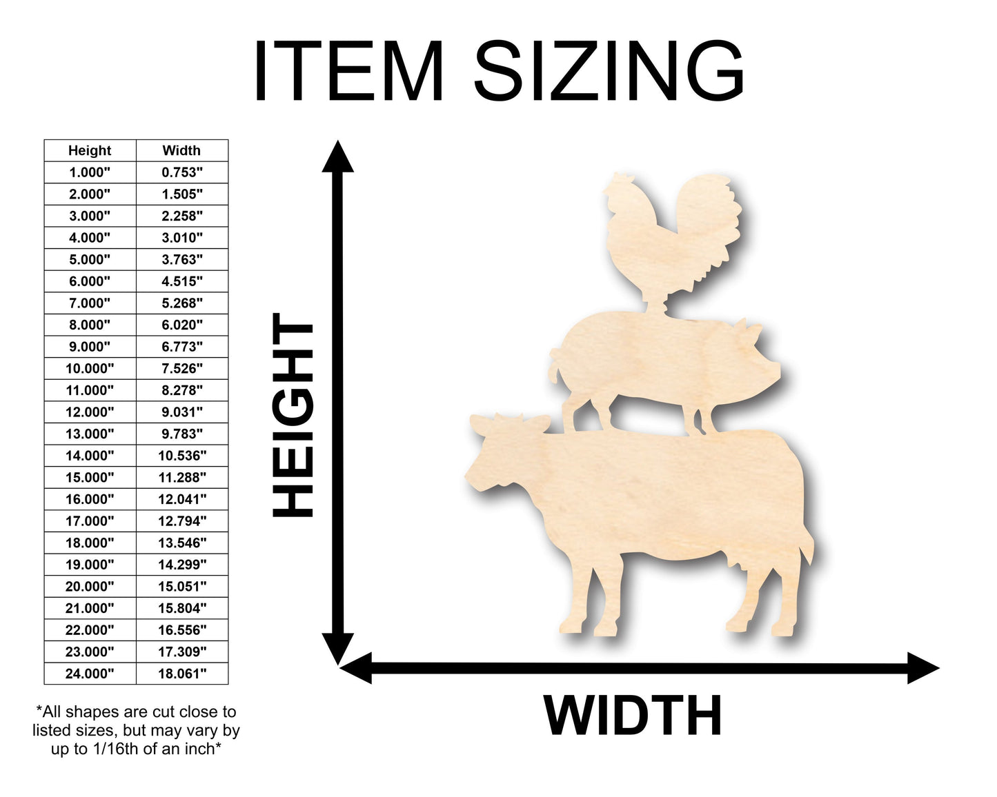 Unfinished Wood Farm Animals Shape - Craft - up to 46" DIY