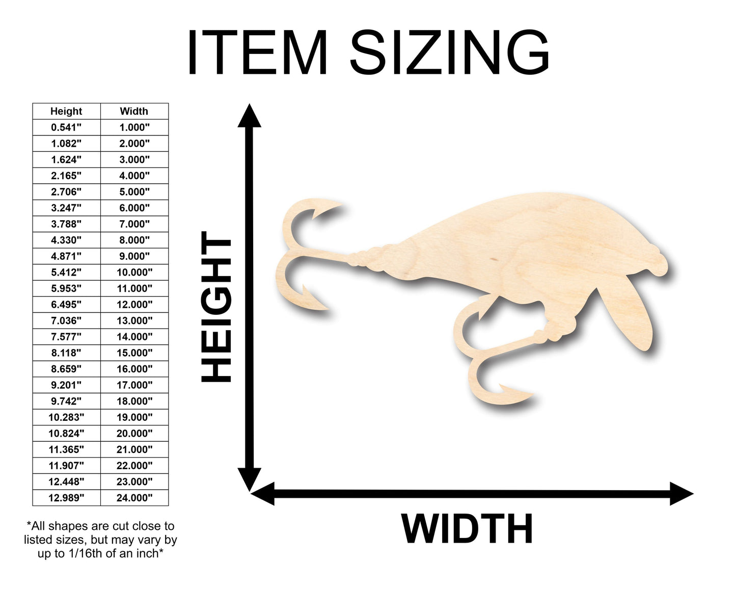 Unfinished Wood Fishing Lure Shape - Craft - up to 46" DIY
