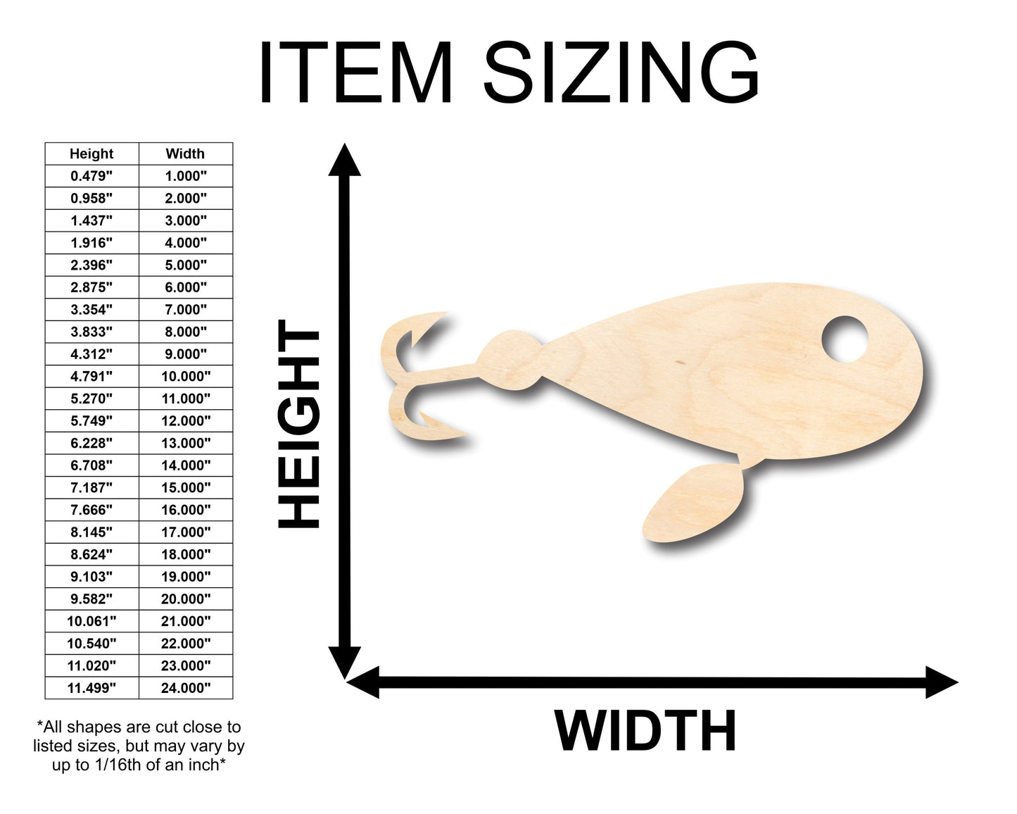 Unfinished Wood Fishing Lure Shape - Craft - up to 46" DIY
