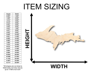 Unfinished Wood Michigan Upper Peninsula Shape - Craft - up to 46" DIY