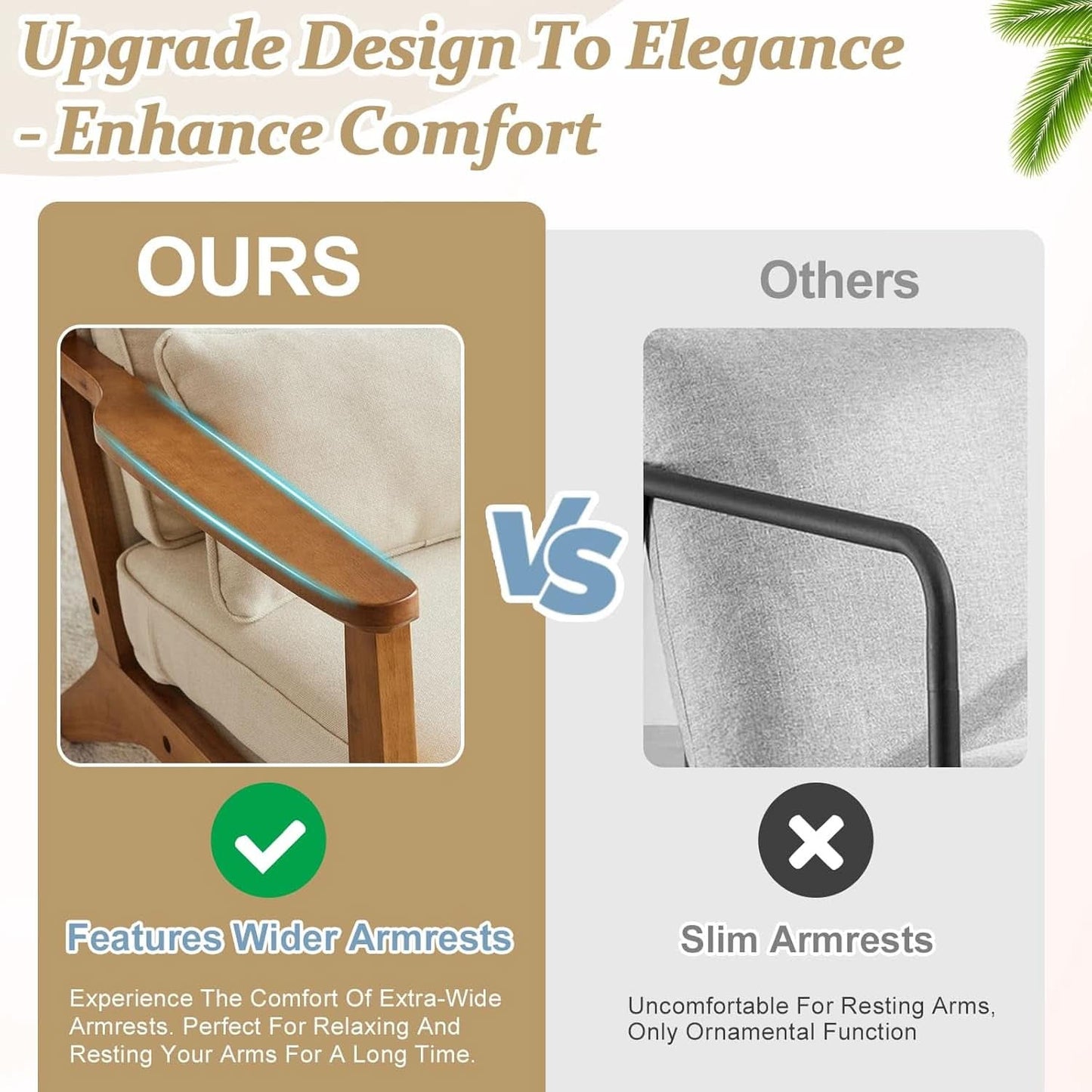 Beige Linen Upholstered Accent Chair Wide Armrests