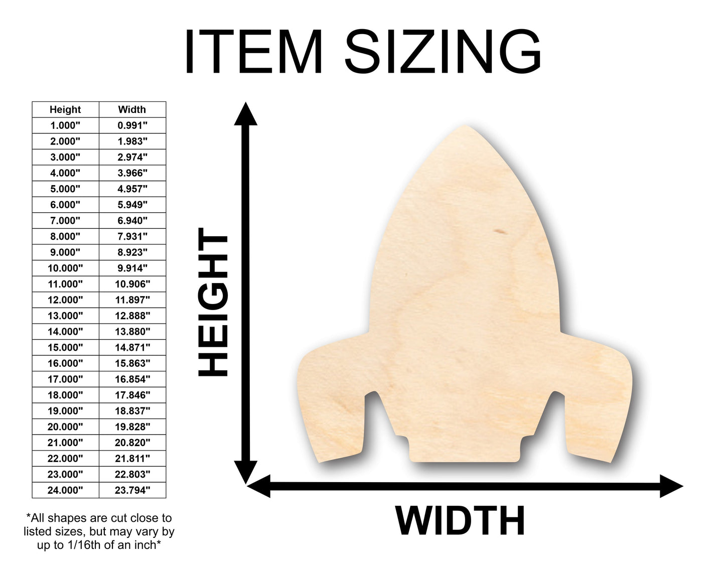 Unfinished Wood Rocket Shape - Craft - up to 46" DIY