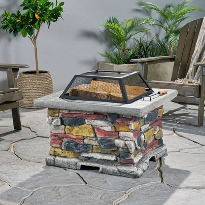 28' Outdoor Wood Burning Magnesium Oxide Fire Pit with Lid, Stone Gray