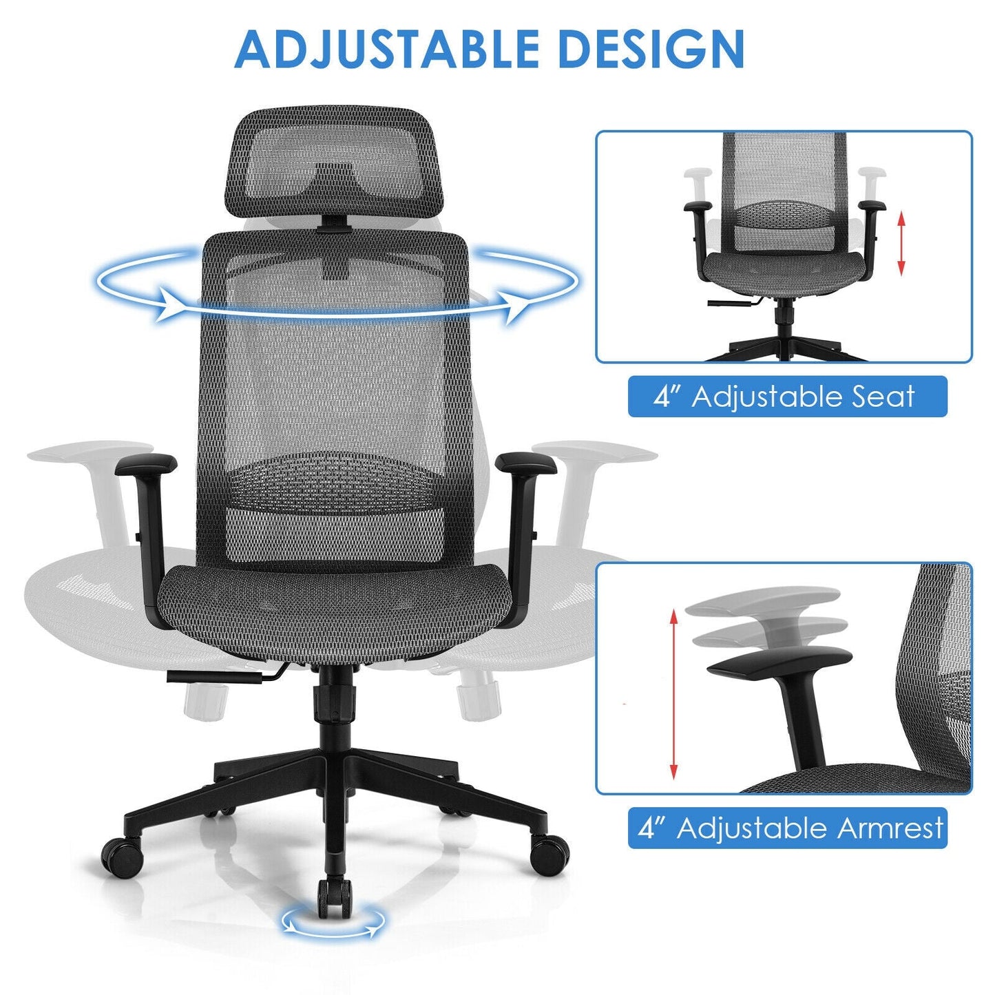 Height Adjustable Ergonomic High Back Mesh Office Chair with Hange