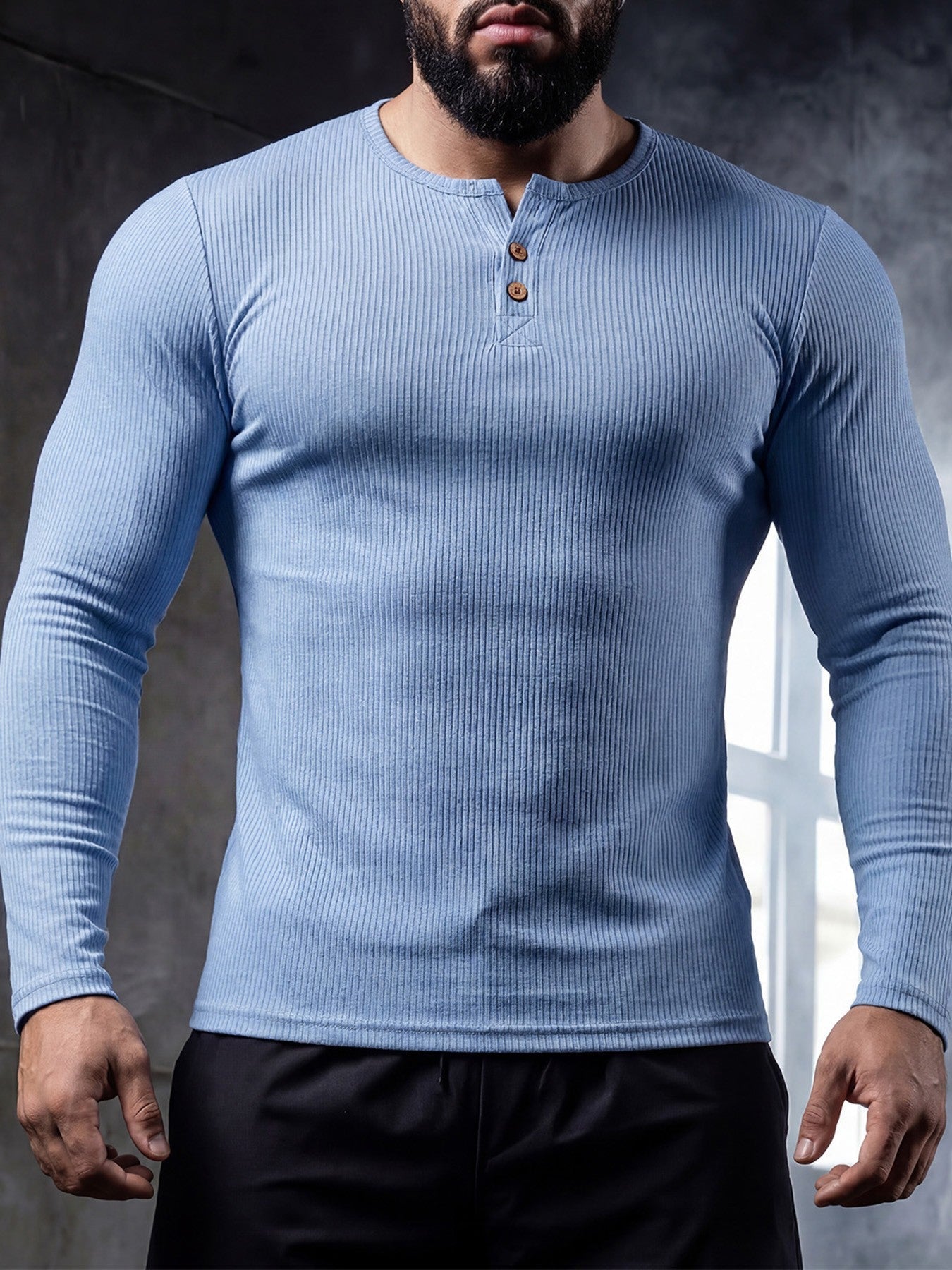 Muscle-fit Sporty-casual Half-button-down Long-sleeve