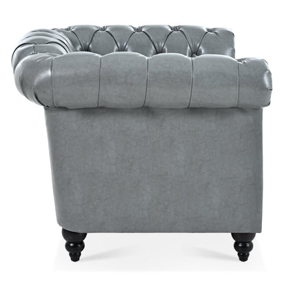 Accent Chair Contemporary PU Leather Gray Birch Legs 39x32x28 In 220 LB