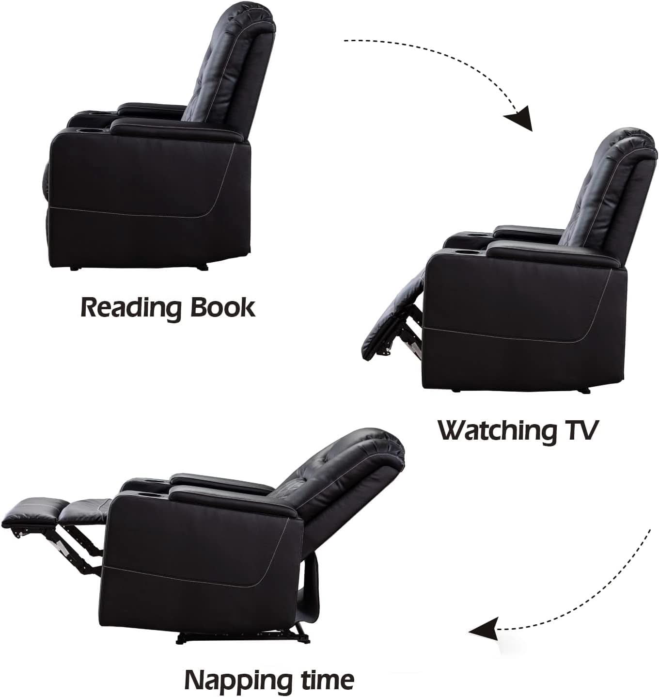 Black Leather Power Recliner With Usb And Cup Holders